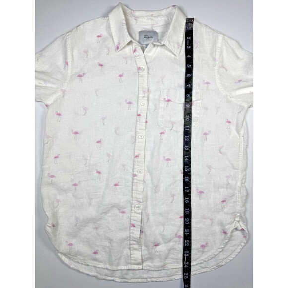 Rails Charli Womens Small Flamingos Print Linen Blend Button Up Shirt White Pink - Picture 10 of 15